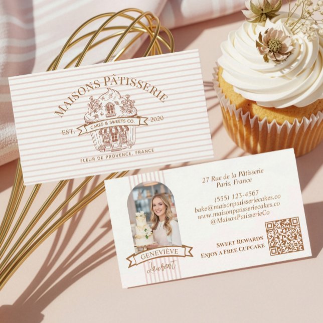 Cartão De Visita Stripe Floral Cupcake Bakery Cake Designer Shop (Stripe Floral Cupcake Bakery Cake Designer Shop Business Card)