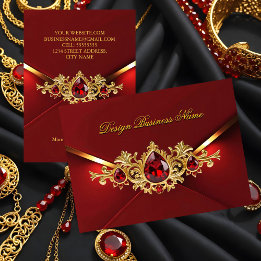 Cartão De Visita Stunning Elegant Regal Red Gold Jewels Gems