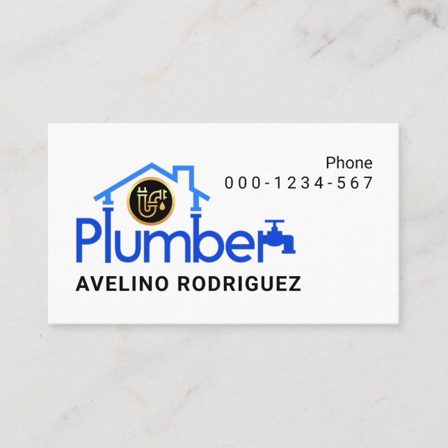 Cartão De Visita Stylish Blue Plumber Pipes Home Frame (Frente)