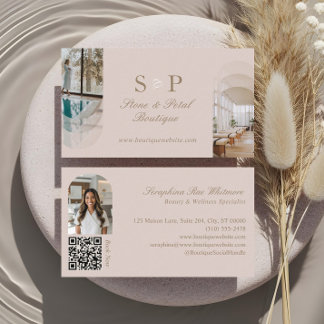 Cartão De Visita Stylish Chic Elegant Arch Photos Monogram QR Code