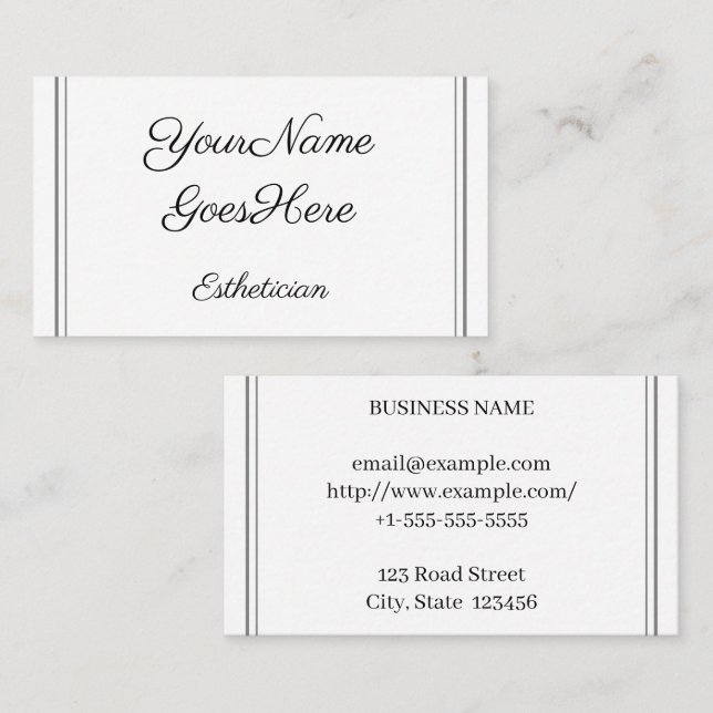 Cartão De Visita Stylish & Chic Esthetician Business Card (Frente/Verso)