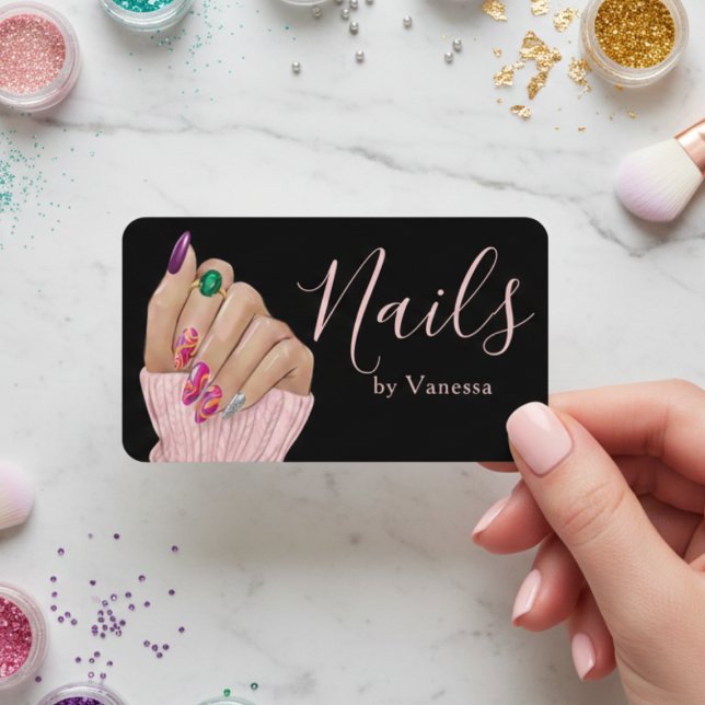 Cartão De Visita Stylish Manicurist Artist Nail Technician Pink (Criador carregado)