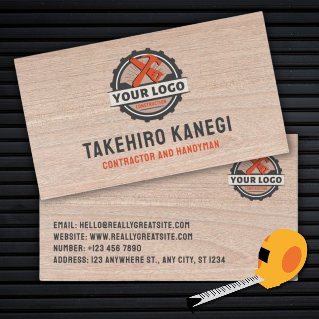 Cartão De Visita Stylish Modern Wood Construction Handyman Carpente (Criador carregado)