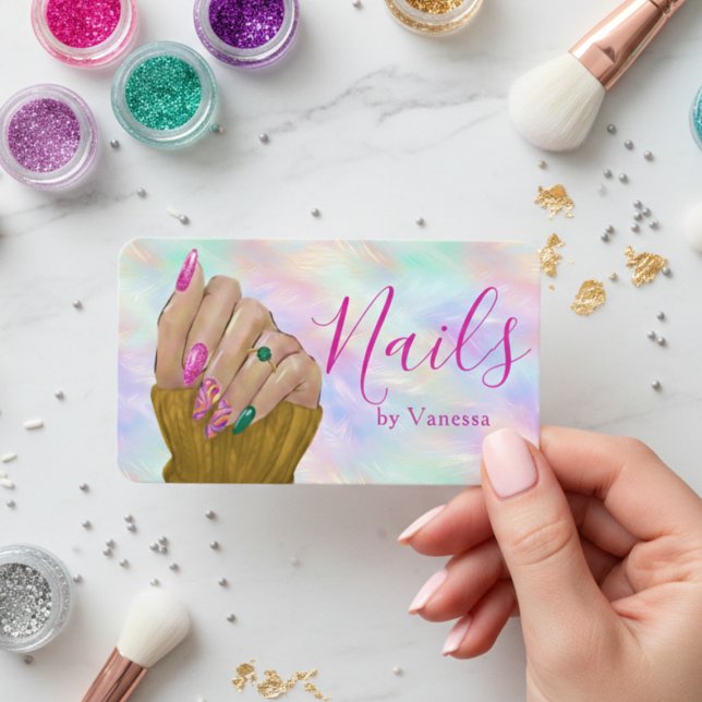 Cartão De Visita Stylish Nail Art Manicurist Artist Iridescent Opal (Criador carregado)