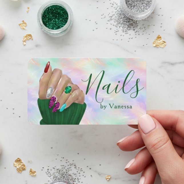 Cartão De Visita Stylish Opal Iridescent Manicurist Nail Artist (Criador carregado)
