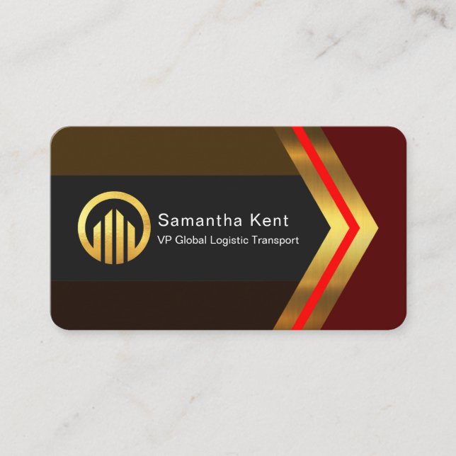 Cartão De Visita Stylish Retro Brown Shades Gold Arrow CEO (Frente)