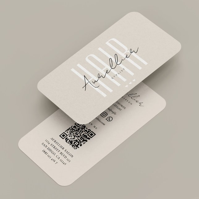 Cartão De Visita Stylist Beauty Salon White Sand Script (Modern Hair Stylist Beauty Salon White Sand Script Business Card
)