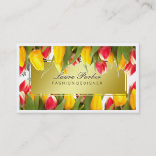 Cartão De Visita Stylist de Cabelos Artista Floral Dourado