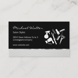 Cartão De Visita Stylist para o salão de couro prateado elegante