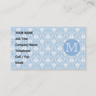 Cartão De Visita Sua letra, monograma. Teste padrão azul pálido do