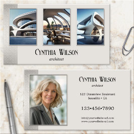 Cartão De Visita Suas Fotos Moderno Bege Metálico Arquiteto