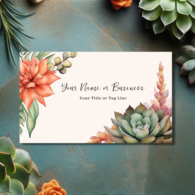 Cartão De Visita Sucultura Aquarela Sudoeste Deserto (Front - Watercolor Succulents Southwest Business Card)