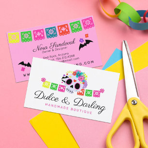 Cartão De Visita Sugar Skull Floral Calavera Papel Picado Boutique