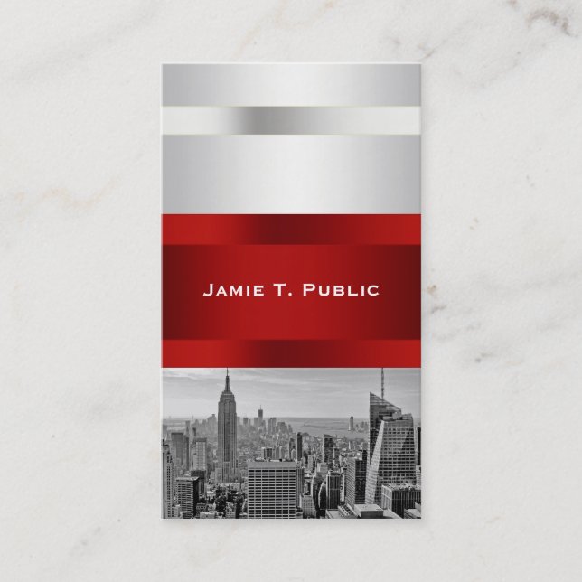 Cartão De Visita Suite NYC Skyline BW 05 White Red Invite (Frente)