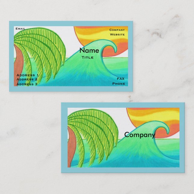 Cartão De Visita Sun and Surf Business Card Template (Frente/Verso)