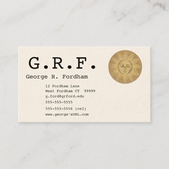 Cartão De Visita Sun e monograma customizável da lua (Frente)