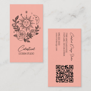 Cartão De Visita Sun Moon e Rosas Magical Boho Botânico QR PERSONAL