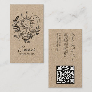 Cartão De Visita Sun Moon & Rosa Magical Boho KRAFT PERSONALIZADO Q