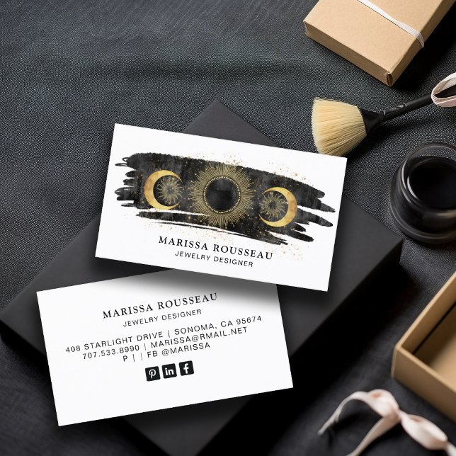 Cartão De Visita Sun Moon Stars Dourado Black White Jeward Designer (Criador carregado)