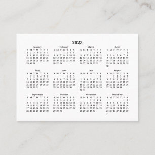 Cartão De Visita SUNDAY 2023 Mini Calendário Início Branco