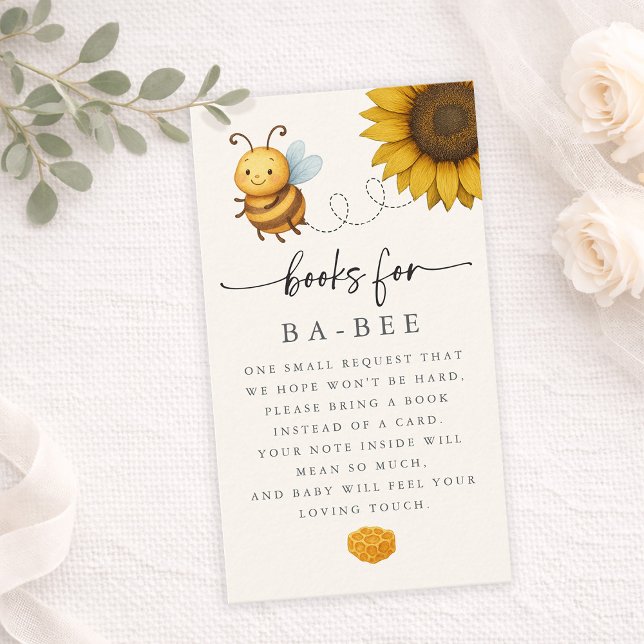Cartão De Visita Sunflower Bee Baby Shower Book Request Card (Sunflower Bee Baby Shower Book Request Card)
