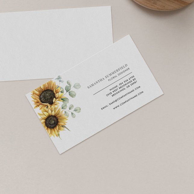 Cartão De Visita Sunflower Eucalyptus Greenerist Florist (Sunflower Floral Greenery Florist Business Card)