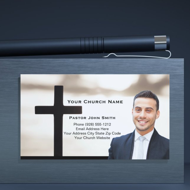 Cartão De Visita Sunrise White Black Cross Pastor Photo  (Sunrise White Black Cross Pastor Photo Business Card)