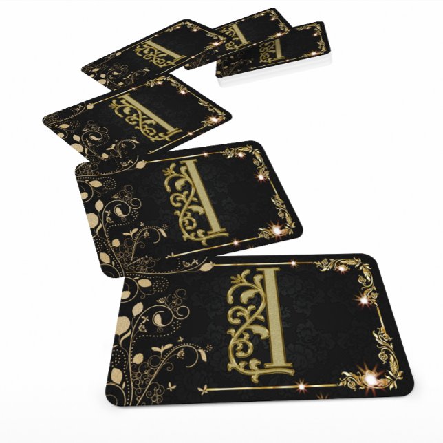 Cartão De Visita Super Luxo Monograma Preto e Dourado (Criador carregado)