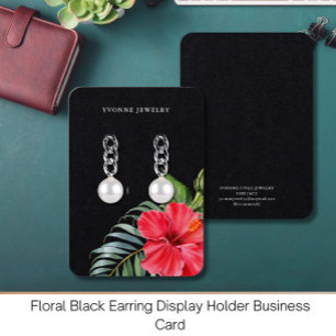 Cartão De Visita Suporte de Exibição de Brincos Preto Floral