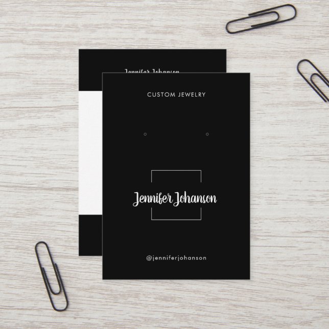 Cartão De Visita Suporte de jóias preto e branco moderno código qr  (Frente/Verso In Situ)