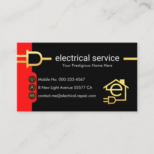 Cartão De Visita Suprimento de tomada elétrica dourada (Frente)
