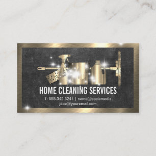 Cartão De Visita Suprimentos de limpeza Metálico Dourado Brilha