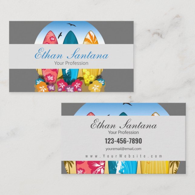 Cartão De Visita Surfboard Beach (Frente/Verso)