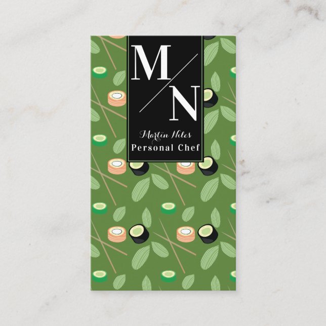 Cartão De Visita Sushi Chopsticks Greenery Pattern (Frente)