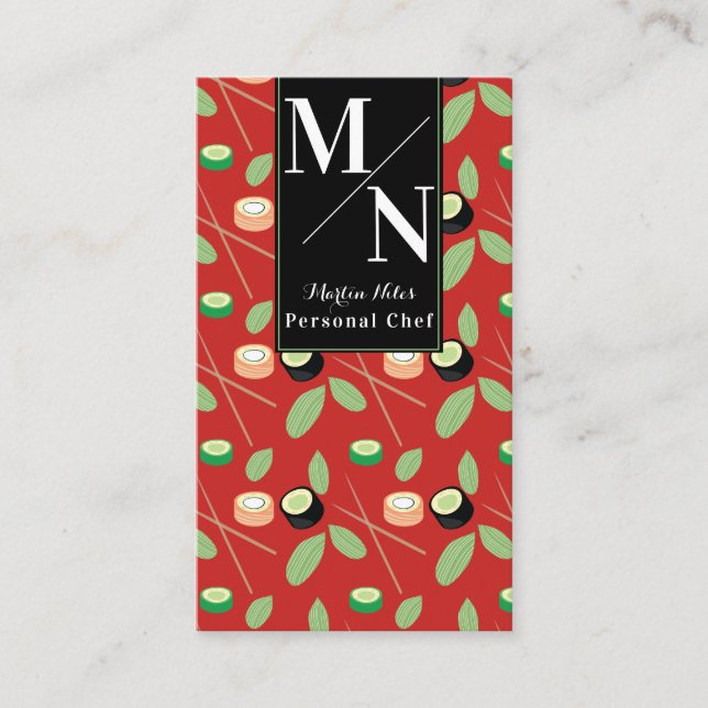 Cartão De Visita Sushi Chopsticks Greenery Pattern (Frente)