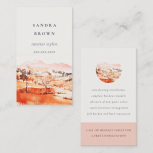 Cartão De Visita Sutle Blush Laranja Aquarela Woods Montanha