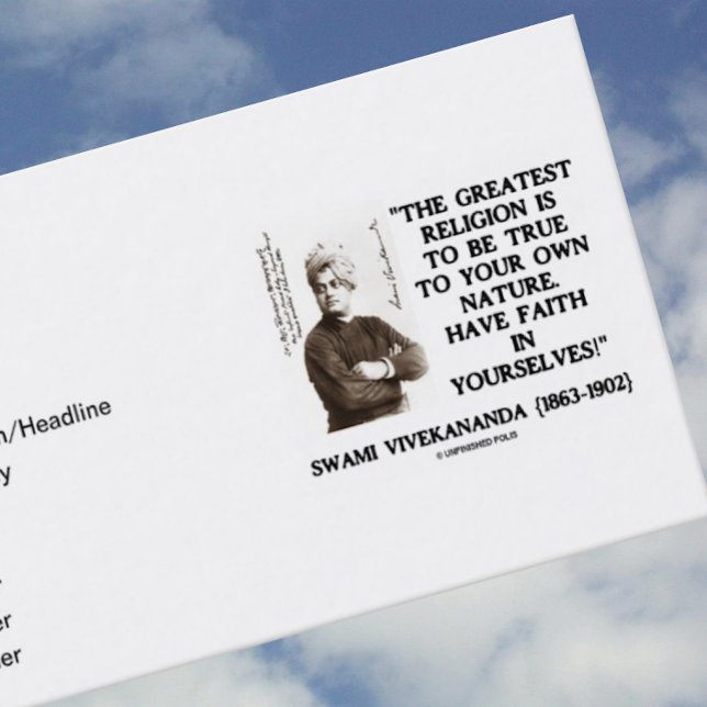 Cartão De Visita Swami Vivekananda Grande Religião Verdadeiramente  (Inspirational Swami Vivekananda quote on these biz cards for your next introduction)