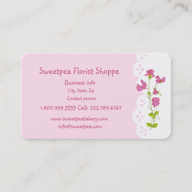 Cartão De Visita Sweetpea Florist Comprar Flor Personalizar (Frente)