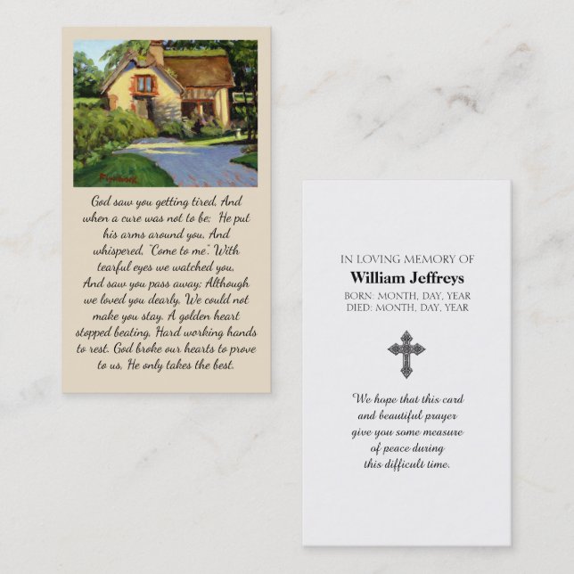 Cartão De Visita Sympathy Memorial Funeral God Saw You Prayer Card (Frente/Verso)