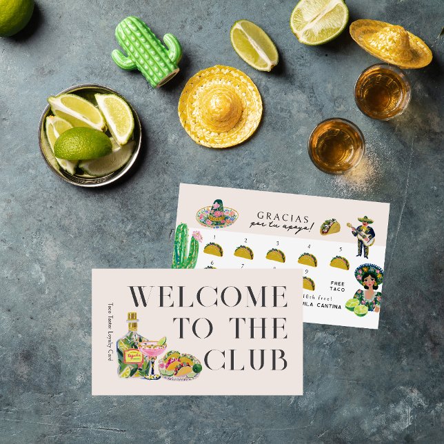 Cartão De Visita Taco Loyalty Card | Fiesta Rewards Punch Card (Criador carregado)