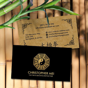 Cartão De Visita Tai Chi Bagua mapeia preto e ouro