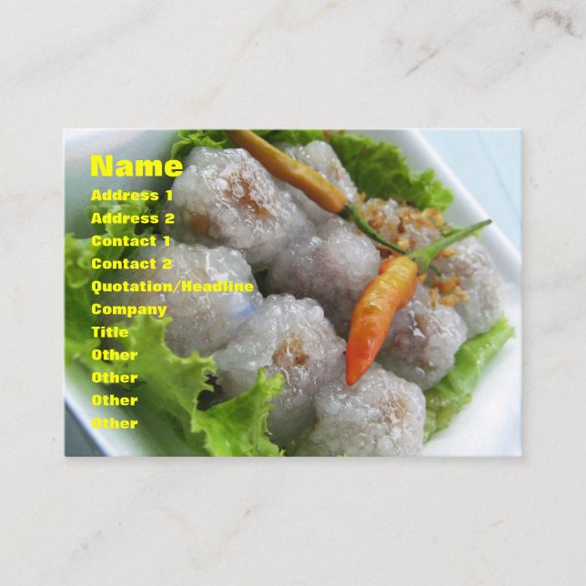 Cartão De Visita Tailandês Sago com Chili ... Comida da rua Tailând (Frente)
