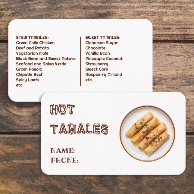 Cartão De Visita Tamales Personalizadas (Custom Tamales Business Cards)