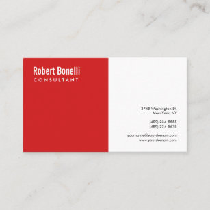 Cartão De Visita Tamanho padrão moderno branco vermelho liso