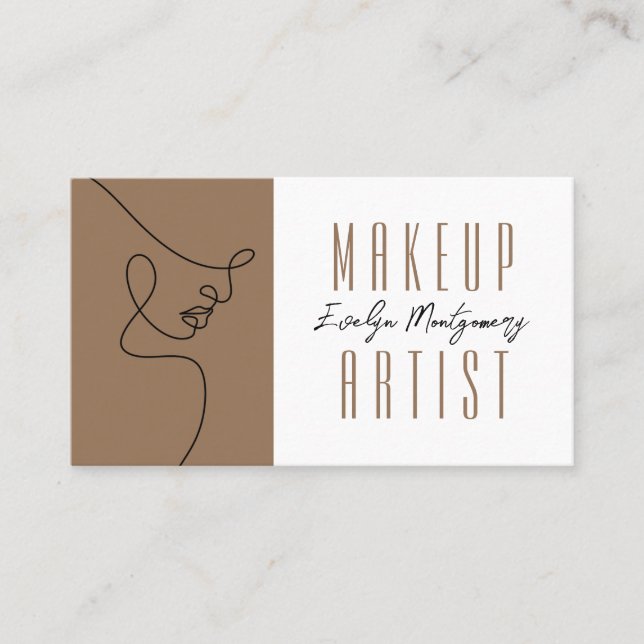Cartão De Visita Tan Black QR Code Script Makeup Business Card (Frente)