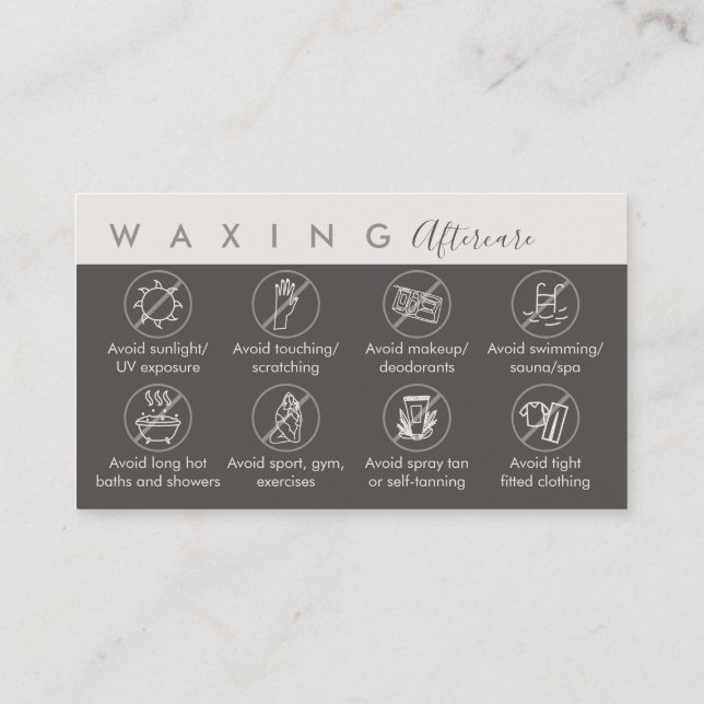 Cartão De Visita Tan Cream Waxing após instruções de assistência mé (Verso)