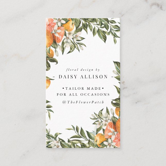 Cartão De Visita Tangerina Citrus Orchard Boho Botânico (Frente)