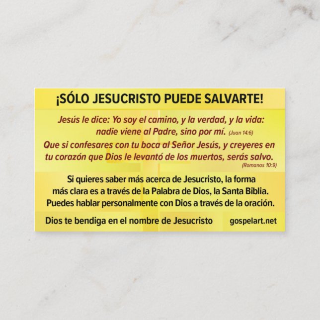 Cartão De Visita Tarjeta del Evangelio - Español RVR 1909 (Verso)