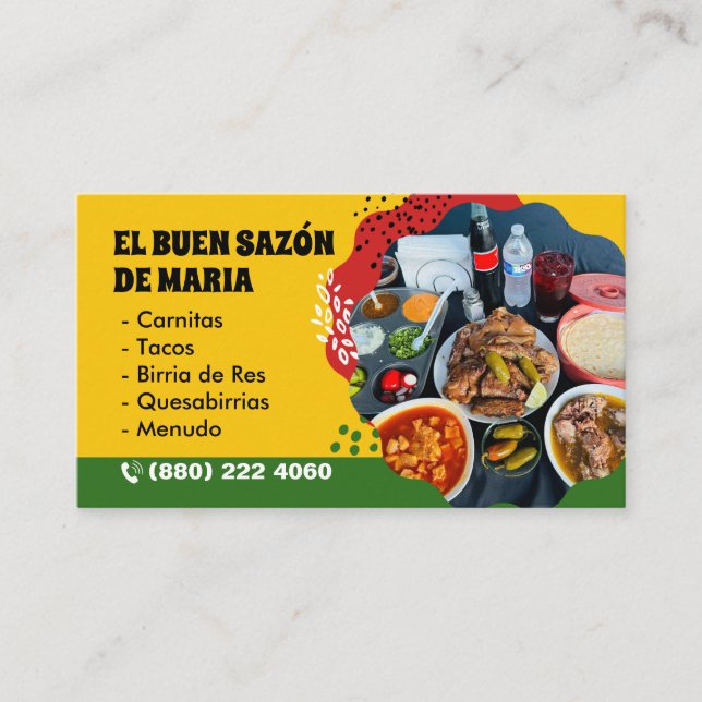 Cartão De Visita Tarjetas para Venta de Comida Mexican Food (Frente)
