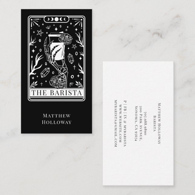 Cartão De Visita Tarot  Barista Black Business Card (Frente/Verso)